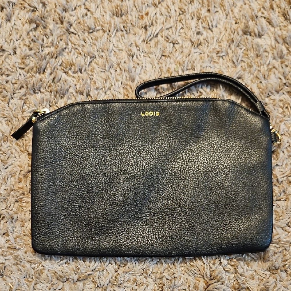 Lodis Black Leather Wristlet Clutch
